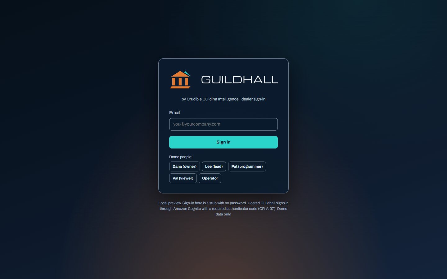 The GUILDHALL dealer sign-in page