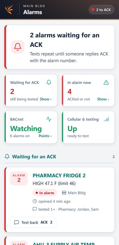 The Spark Alarms page on a phone